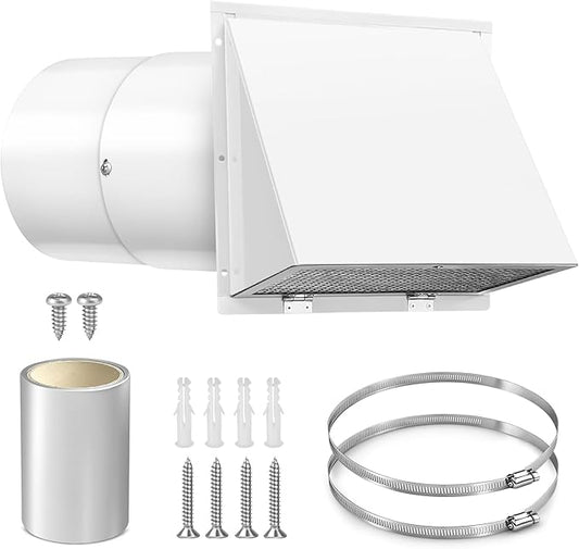 8 Inch Wall Vent Cover with Hood for Kitchen Range Hood Dryer Duct, White