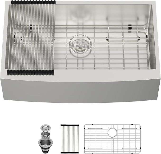Lordear 30 Inch Farmhouse Kitchen Sink 16 Gauge 30"x21"x10" Stainless Steel Single Bowl Apron Front Undermount Farm Farmer Style Sink