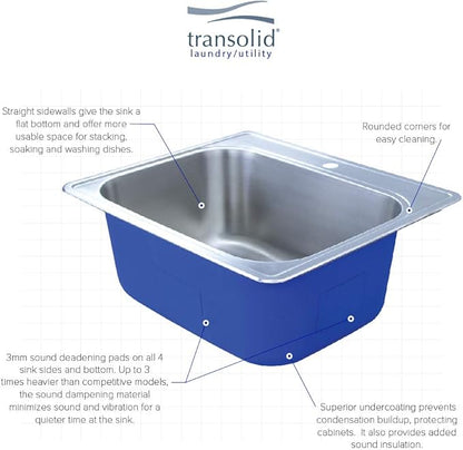 Transolid MTSB252212-1 Meridian Stainless Steel 25-in x 22-in x 12-in Laundry/Utility Sink with 1-Hole in Brushed Finish
