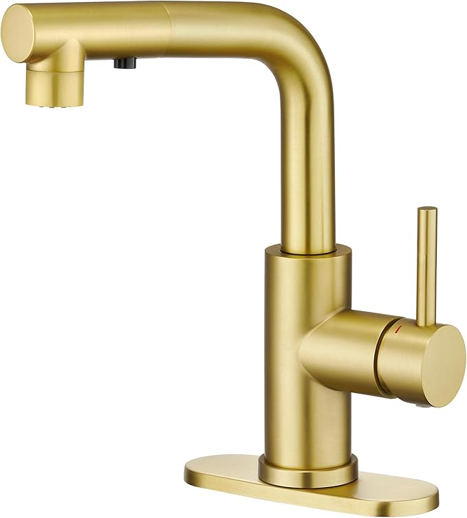 CREA Gold Kitchen Faucet with Pull Down Sprayer - Bathroom & Utility Sink Faucet - Single Handle, 3 or 1 Hole