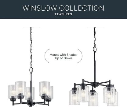 Kichler Winslow 19.75" 5-Light Chandelier Light with Clear Seeded Glass in Black for Kitchen, Bar, Dining Room, Living Room (19.75" x 16.25"), 44030BK