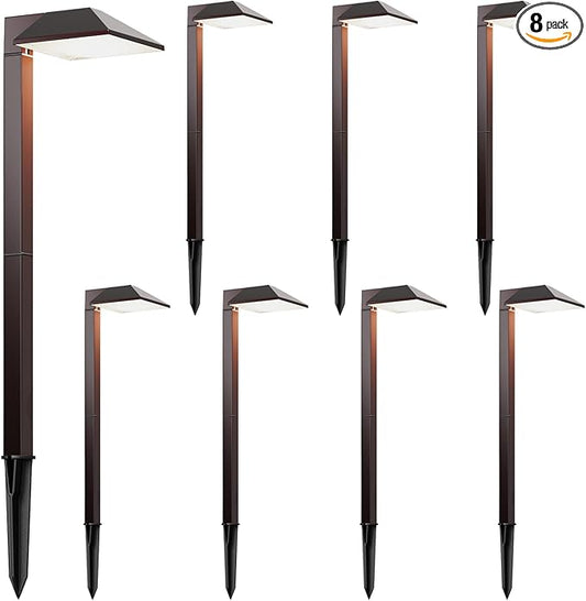 Equinox Outdoor Low Voltage Landscape Lighting 0.6W LED 3100K Warm White Metal 12V Pathway Lights Charcoal Brown 8PK Kits with Connector and Stake (8Pack)