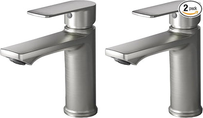 BELZ 2-Pack Brushed Nickel Bathroom Faucet, Modern Single Handle Set of 2 Sink Faucets for Single Hole Vanity, Tool-Free 15-Min Install, Spot-Resistant Finish, Pre-Installed 24" Supply Lines