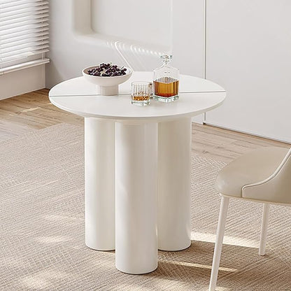 29.92" Cream White Round Dining Table Modern Rectangular Kitchen Table Minimalist Ripple Base Compact Space Saving Desk For Apartment Dining Room Home Furniture Easy Assembly Durable Wood Surface