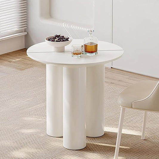 29.92" Cream White Round Dining Table Modern Rectangular Kitchen Table Minimalist Ripple Base Compact Space Saving Desk For Apartment Dining Room Home Furniture Easy Assembly Durable Wood Surface