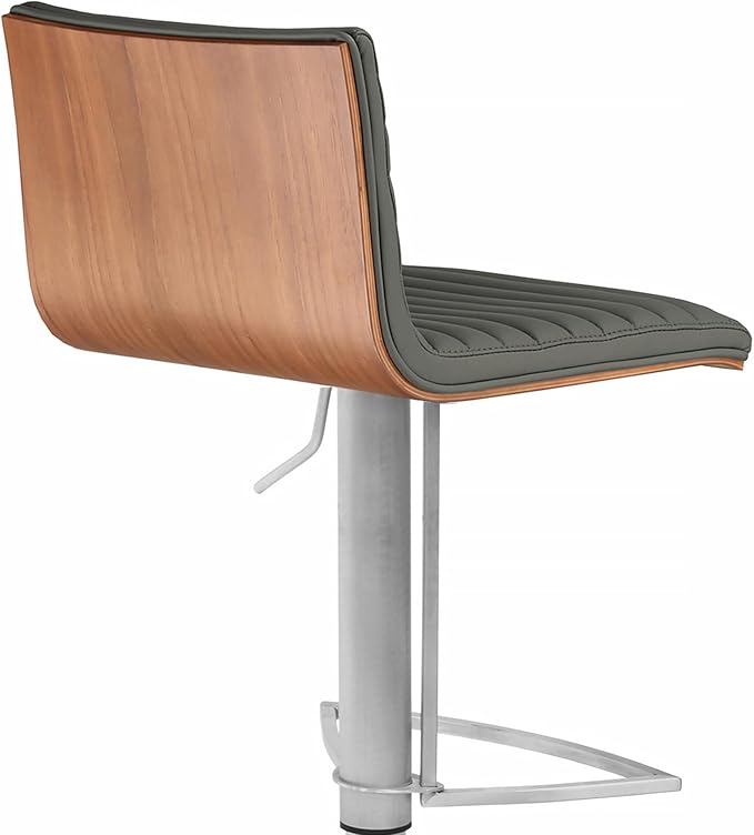 Armen Living LCCASWBAGRB201 Café Adjustable Barstool in Grey Faux Leather and Brushed Stainless Steel Finish, Gray/Walnut, 31.5" x 19.29" x 17"