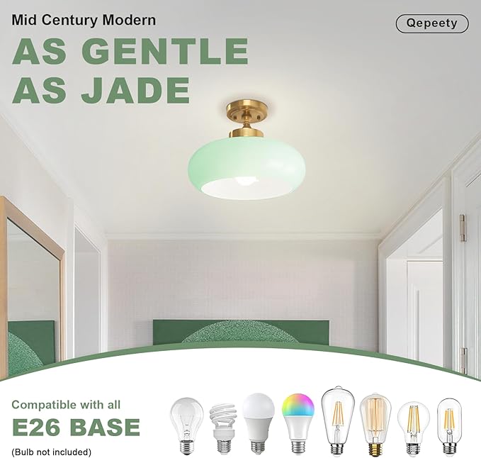 2-Pack Industrial Mint Green Flush Mount Ceiling Light Farmhouse Hallway Light Fixtures Glass Chandelier Vintage Farmhouse Lighting for Hallway Living Room Kitchen Entryway