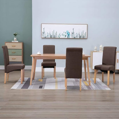 Modern Farmhouse Dining Chairs Set of 4 Brown Fabric Upholstered Wooden Frame Comfortable Kitchen and Living Room Chairs