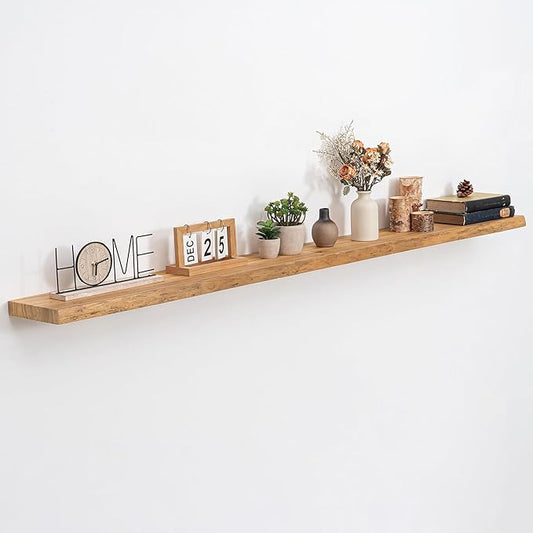 Acovy Extra Deep 72" Long Live Edge Rustic Floating Shelves for Wall, Solid Wood Wall Shelves with Invisible Bracket Mount for Living Room Bathroom Bedroom Kitchen, Set of 1, Natural