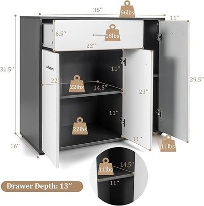 Giantex Buffet Cabinet with Storage, 3 Door Kitchen Cupboard with Large Drawer, Adjustable Shelf, Wood Kitchen Organizer, Entryway Console Table, Dining Room Furniture