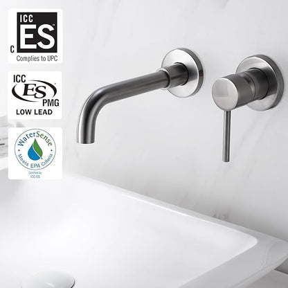 Sumerain Wall Mount Bathroom Faucets Brushed Nickel,Single Handle Wall Mount Faucet with Brass Rough-in Valve