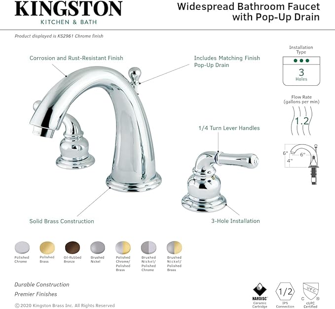 Kingston Brass KS2961 Naples Widespread Lavatory Faucet, Polished Chrome
