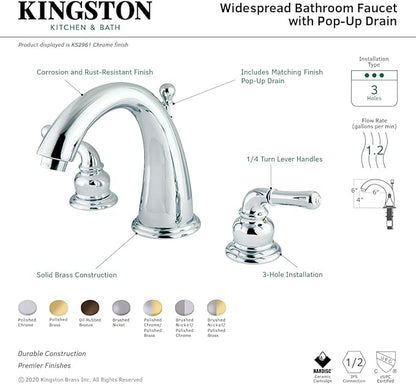 Kingston Brass KS2961 Naples Widespread Lavatory Faucet, Polished Chrome