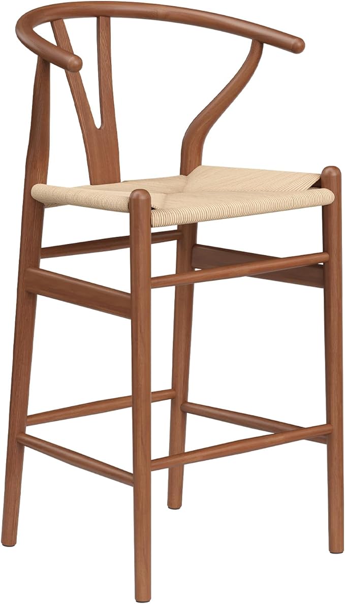 Modern Dining Chairs with Natural Weave Seat - Sturdy Construction Bar Stools for Kitchen Island, Versatile Use in Dining Room and Bedroom, Stylish Simple Design Comfortable Fully Assembled,Walnut-Rat