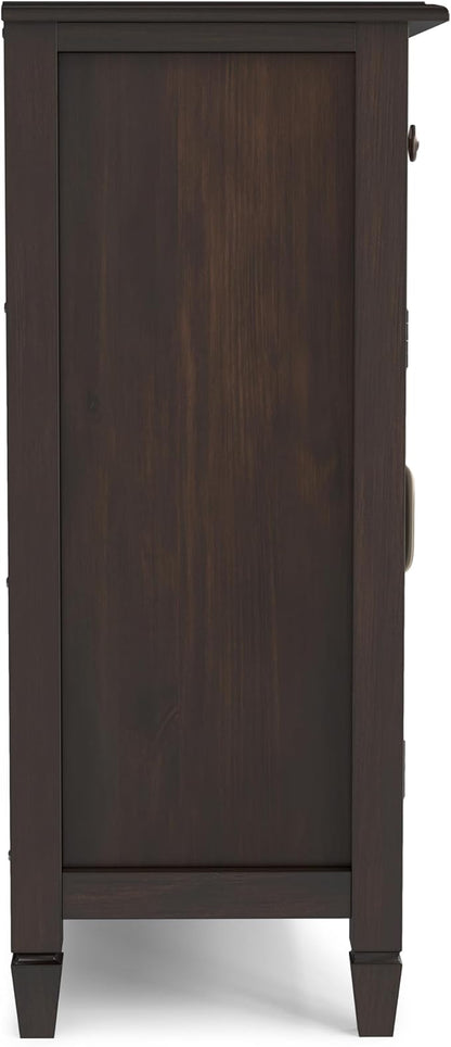 SIMPLIHOME Connaught 51-inch Wide Solid Wood Storage Cabinet in Chestnut Brown for the Entryway, Mudroom, 3 Drawers and Adjustable Shelves, Traditional Style, Space-Saving Design