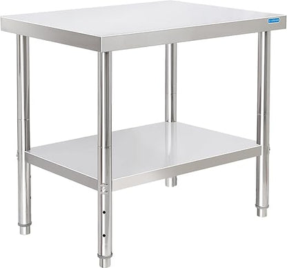 KUARBARR Stainless Steel Table for Prep & Work with Undershelf 24 x 30 Inches NSF Metal Commercial Kitchen Prep Table with Adjustable Under Shelf Worktable for Restaurant Home Outdoor