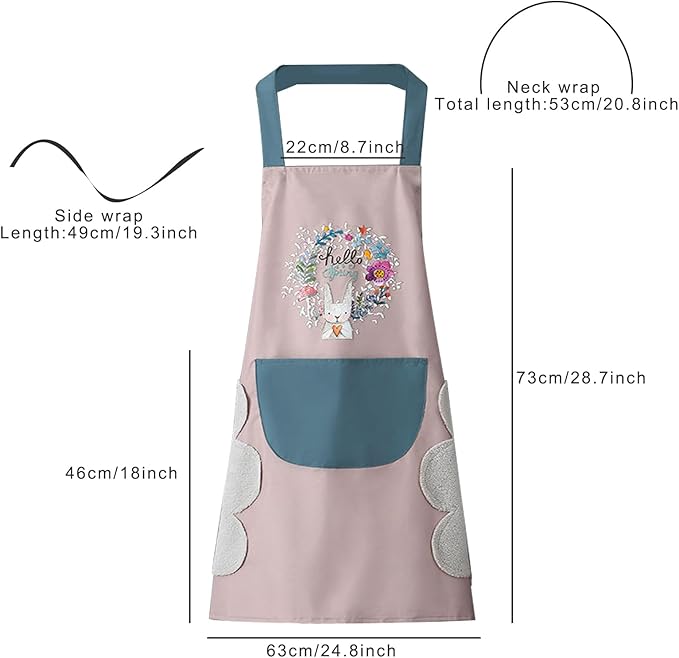 DILLMAN Women Kitchen Apron with Hand Wipe Pockets，Big Pocket,Hand-wiping, Waterproof for Cooking Baking