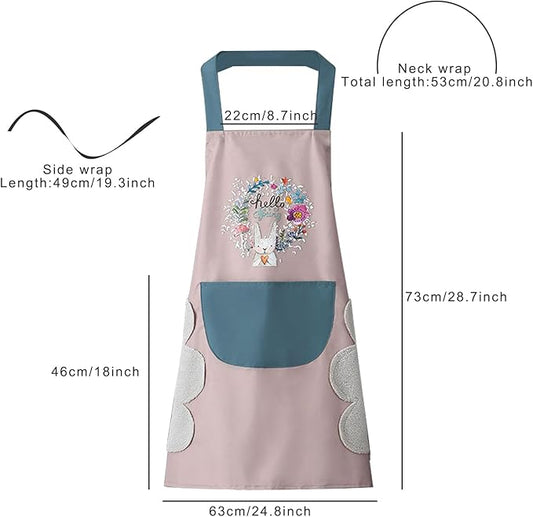 DILLMAN Women Kitchen Apron with Hand Wipe Pockets，Big Pocket,Hand-wiping, Waterproof for Cooking Baking