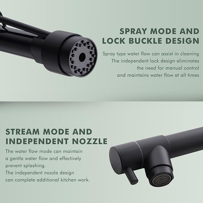 GIMILI Commercial Dual-Spout Black Kitchen Sink Faucet with Pull Down Sprayer