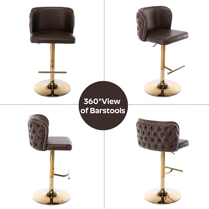 3-Piece Pub Table and Chairs, Round Bar Height Adjustable Swivel PU Leather Bar Stools Set of 2 for Kitchen Island Bistro Office Living Room Small Space Restaurant