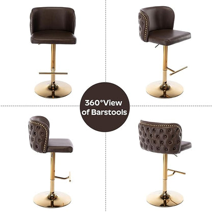 3-Piece Pub Table and Chairs, Round Bar Height Adjustable Swivel PU Leather Bar Stools Set of 2 for Kitchen Island Bistro Office Living Room Small Space Restaurant