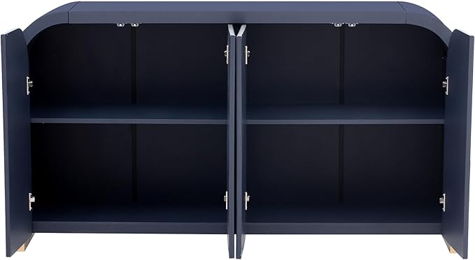 Merax Sideboard Buffet Cabinet with Storage Adjustable Shelves & Unique Curved Corner, Wavy Door Panel Accent Wood Console Table for Coffee Bar, Living Room and Entrance, Easy Assembly, Navy Blue