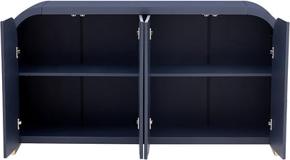 Merax Sideboard Buffet Cabinet with Storage Adjustable Shelves & Unique Curved Corner, Wavy Door Panel Accent Wood Console Table for Coffee Bar, Living Room and Entrance, Easy Assembly, Navy Blue