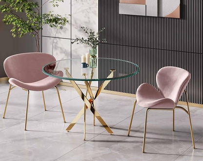 Pvillez 36“ Round Dining Table for 4, Contemporary Tempered Glass Dining Table, Small Dinner Table with Stainless Steel Base, Round Clear Kitchen Table Writing Desk for Dining Kitchen