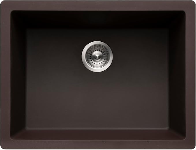 Houzer Cassiano Mocha Granite Composite Kitchen Sink: 24 inch Drop-in Topmount Single Bowl Sink, Durable & Versatile, Essential for Home & Apartment: G-300U MOCHA