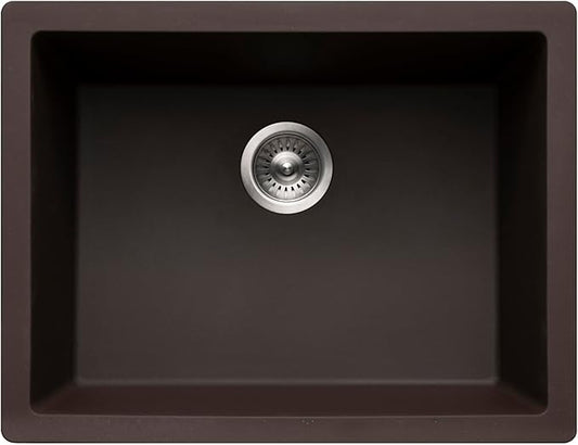 Houzer Cassiano Mocha Granite Composite Kitchen Sink: 24 inch Drop-in Topmount Single Bowl Sink, Durable & Versatile, Essential for Home & Apartment: G-300U MOCHA