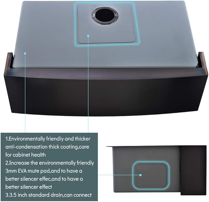 33 Inch Black Farmhouse Sink - VOKIM 33 x 22 Apron Front Farmhouse Sink Stainless Steel 16 Gauge Single Bowl Gunmetal Kitchen Sink