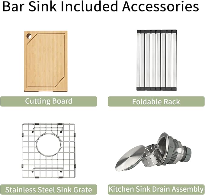 Bar Sink Undermount 13 X 15 inch,16 Gauge Stainless Steel Bar Sink,Outdoor Small RV Sinks,Wet Bar Prep Sink with Workstatin (13" X 15")