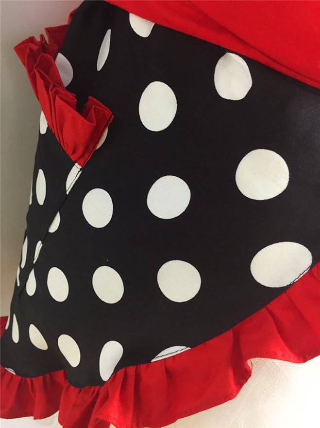 Hyzrz Cute Apron Retro Black Polka Dot Retro Ruffle Side Vintage Cooking Aprons with Pockets for Women Girls (Side Red)