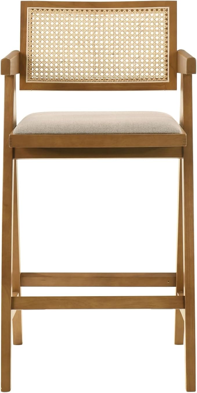 Remy Light Walnut Woven Rattan Wood Chair (Set of 2) - Walnut - Mid-Century Modern Charm - Kitchen Island - Timeless Appeal