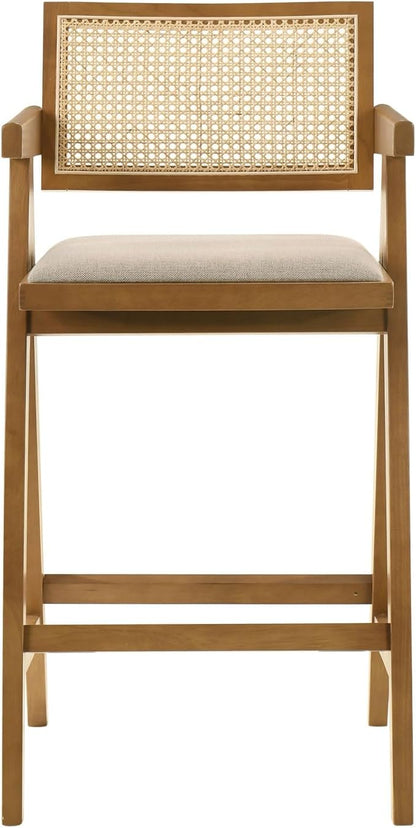 Remy Light Walnut Woven Rattan Wood Chair (Set of 2) - Walnut - Mid-Century Modern Charm - Kitchen Island - Timeless Appeal