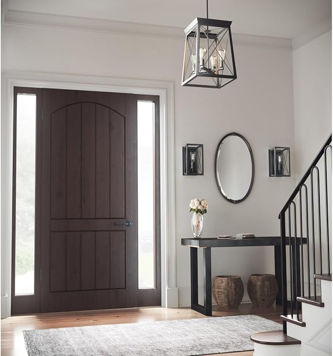 Progress Lighting Briarwood Collection 21 in. 4-Light Textured Black Farmhouse Foyer Chandelier with Painted Ceruse Black