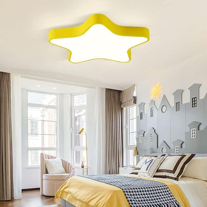 LED Ceiling Light Fixture, Modern Pentagram Recessed Ceiling Lights, 3000K-6000K Dimmable Light, Close to Lighting Flush Mount Living Room Pendant Lamps (Yellow, 16inch)