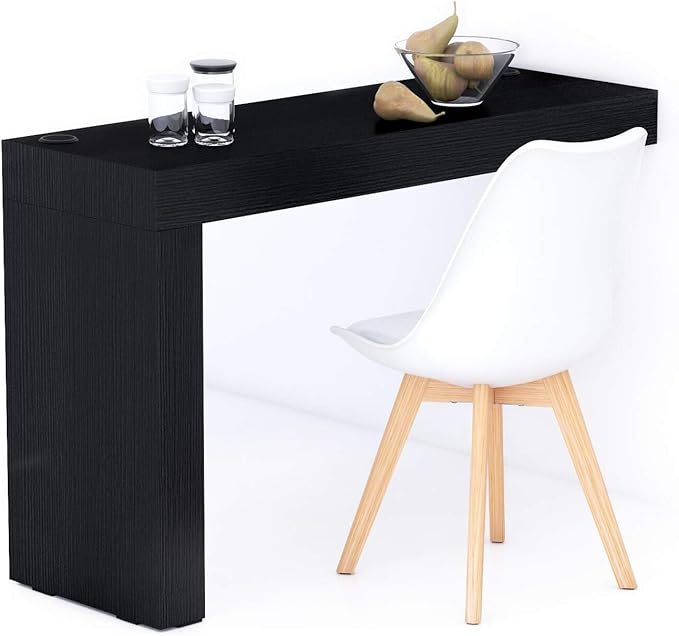 Mobili Fiver, Evolution Dining Table 47.2 x 15.7 in, with Wireless Charger, Ashwood Black with One Leg, Made in Italy
