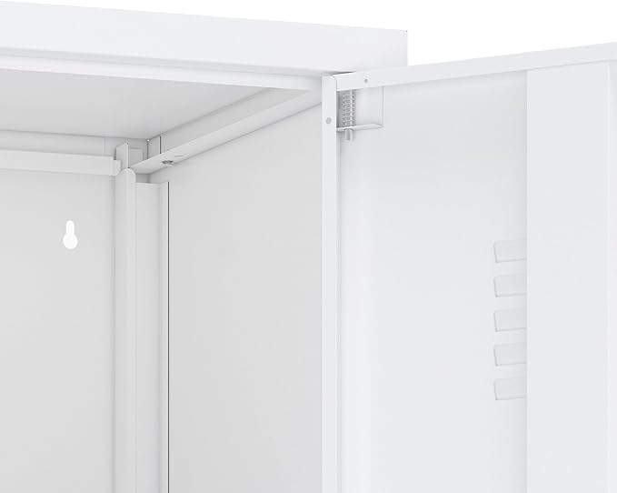 Manhattan Comfort Naomi 72.8'' Tall Storage Cabinet, Single Metal Locker with Lock, Adjustable Shelves, Vented Door & Floor Protectors, Modern Garage & Office Organizer, White