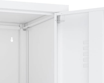 Manhattan Comfort Naomi 72.8'' Tall Storage Cabinet, Single Metal Locker with Lock, Adjustable Shelves, Vented Door & Floor Protectors, Modern Garage & Office Organizer, White