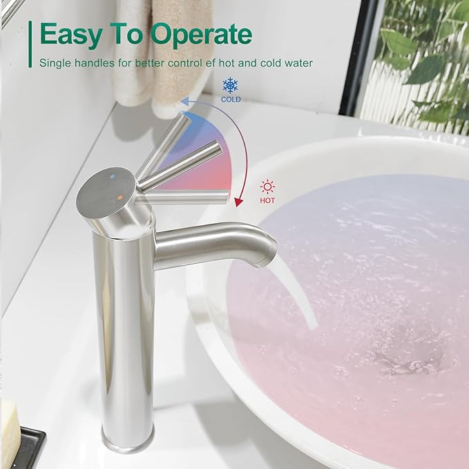 VOTON Vessel Sink Faucet Chrome Modern Tall Bathroom Faucets Single Handle One Hole Rv Vanity Lavatory Bathroom Sink Faucet