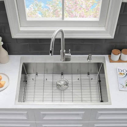 33 x 22 Drop In Kitchen Sink and Faucet Combo Set-VASOYO Stainless Kitchen Sinks Drop In Topmount Stainless Steel Deep Single Bowl Overmount Sink with Faucet