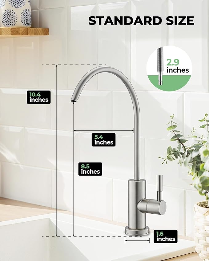 Drinking Water Faucets for Kitchen Sink, Water Filter Faucet for Reverse Osmosis or Water Filtration System, RO Bar Sink Faucet, Stainless Steel (Brushed Nickel)