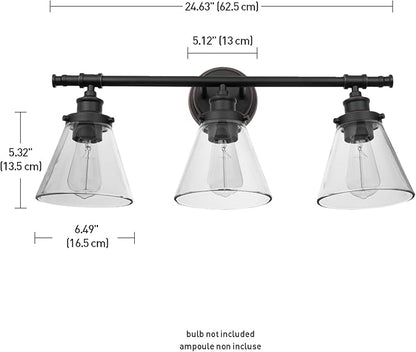 Globe Electric 50192 Parker 5-Piece All-In-One Bathroom Set, Oil Rubbed Bronze, 3-Light Vanity Light with Clear Glass Shades, Towel Bar, Towel Ring, Robe Hook, Toilet Paper Holder, Oil-rubbed Bronze