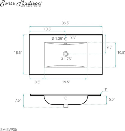 36" Ceramic Vanity Sink Top