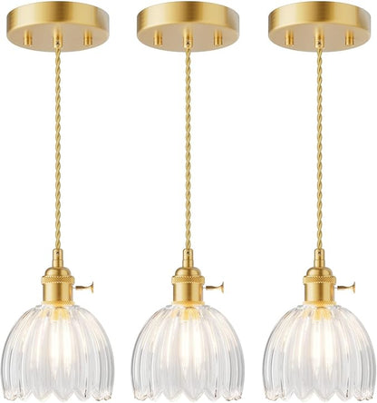 Ralbay Vintage Pendant Light,Hanging Light Fixture with Clear Glass Lampshade,Adjustable Mini Pendant Light for Kitchen Island Dining Room Hallway,3Packs