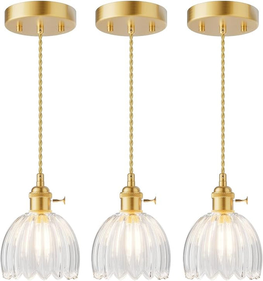 Ralbay Vintage Pendant Light,Hanging Light Fixture with Clear Glass Lampshade,Adjustable Mini Pendant Light for Kitchen Island Dining Room Hallway,3Packs