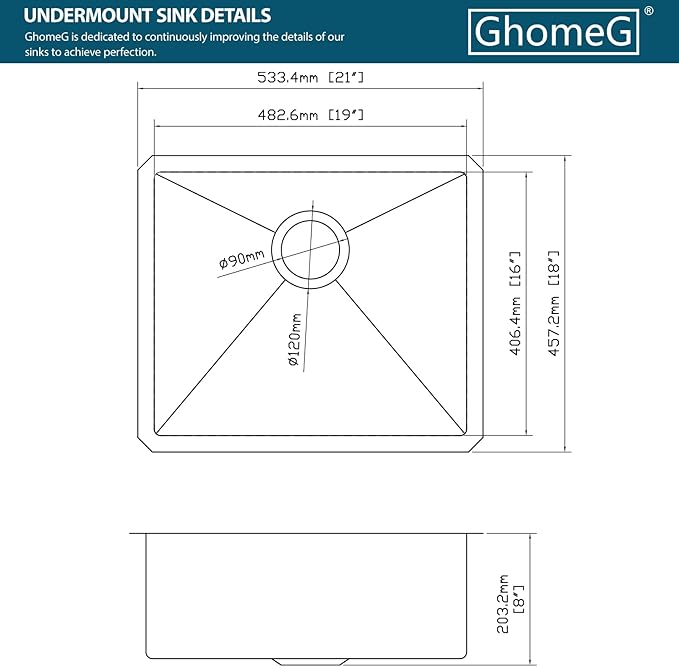 21 Undermount Kitchen Sink 21"x18"x8" Single Bowl 16 Gauge Stainless Steel Under Counter Single Bowl Kitchen Sinks Basin with Drain Strainer