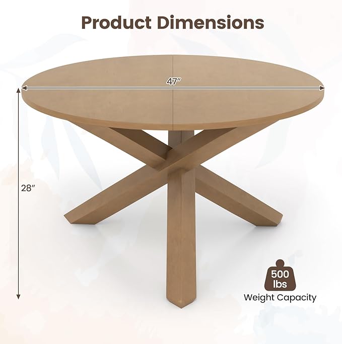 Giantex 47" Round Dining Table with Intersecting Acacia Wood Legs, Adjustable Foot Pads, 500Lbs Capacity, Mid Century Kitchen Table for 4-6 Person Dinner, Dinette, Dining Room, Restaurant