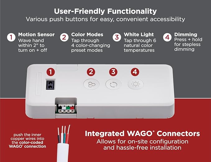 PureOptics LED Professional Push Wire Matter Certified Smart Under Cabinet Lighting 2-in-1 Power Kit, 48W Plug-in and Direct Wire, Smart Control Box, Works with Alexa, Apple Home, Google Home